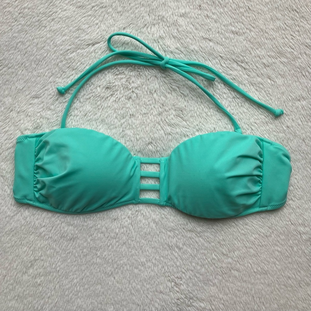 VS Beach Sexy Strappy Cage Bandeau Halter Bikini Top Seafoam